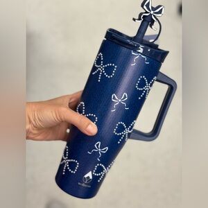 Blue Tumbler with White Bow Design
